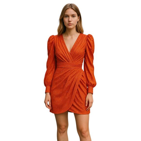 MAC DUGGAL Dress Size 2 Evening Gown Orange Tangerine Sequin NEW Mini V Neck - Picture 1 of 9